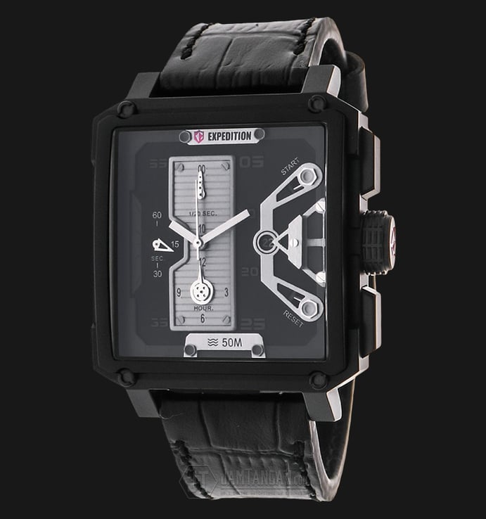Expedition EXF-6695-MCLIPBASL Chronograph Man Black Dial Black Leather Strap