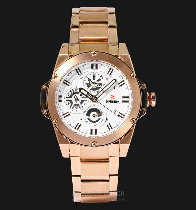 Expedition E 6696 BF BRGSL Ladies Sport White Dial Rosegold-tone Stainless Steel