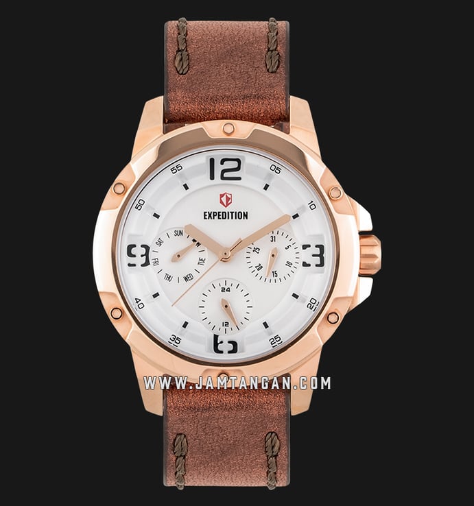 Expedition E 6698 BF LRGSL Sport Ladies White Dial Brown Leather Strap