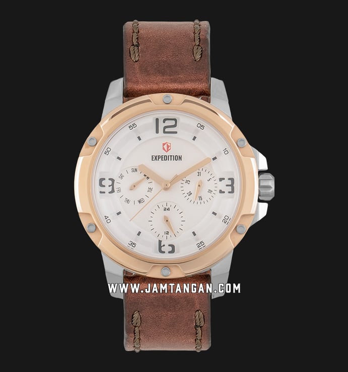 Expedition E 6698 BF LTRSL Sport Ladies White Dial Brown Leather Strap