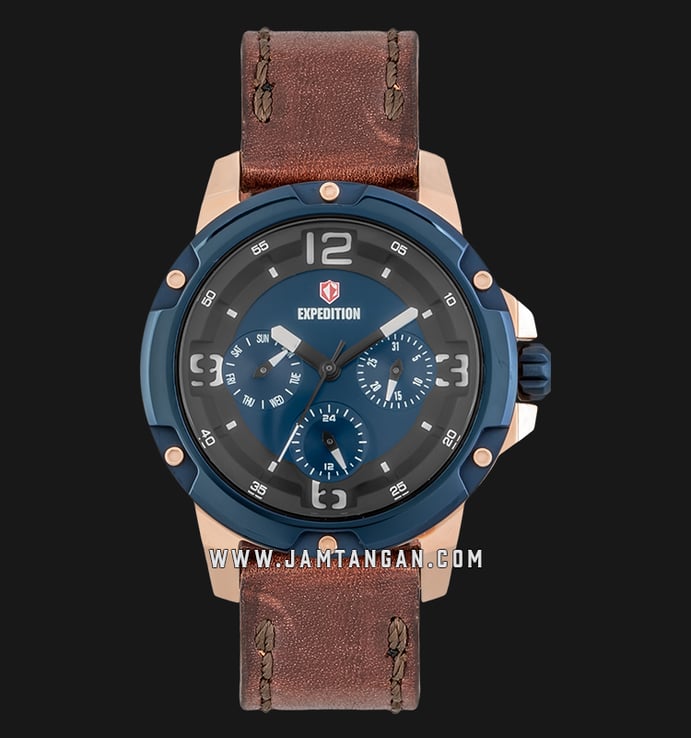 Expedition E 6698 BF LURBU Sport Ladies Blue Dial Brown Leather Strap