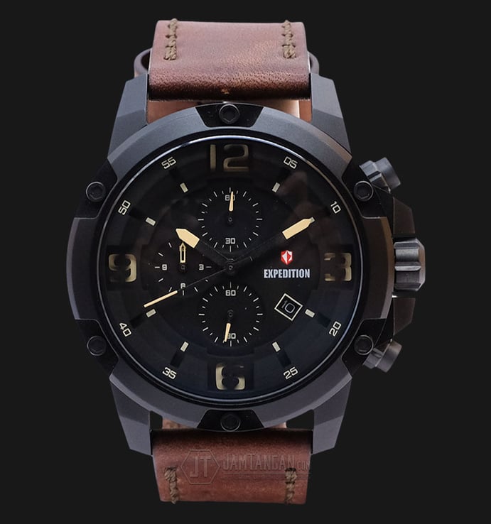 Expedition EXF-6698-MCLIPBA Man Black Dial Brown Leather Strap