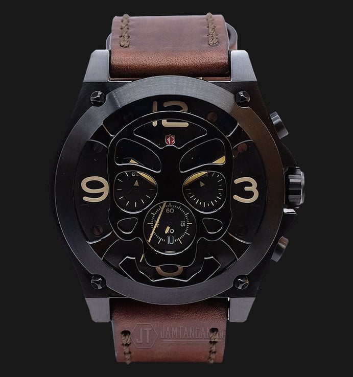 Expedition EXF-6699-MCLIPBABO Chronograph Man Black Dial Brown Leather Extra Skull Bracelet