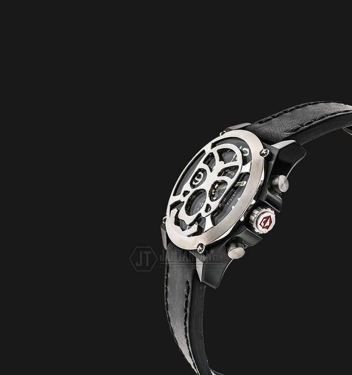 Expedition EXF-6699-MCLTBBASL Chronograph Man Black Dial Black Leather Strap Extra Skull Bracelet