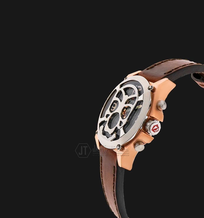 Expedition EXF-6699-MCLTRBA Chronograph Man Black Dial Brown Leather Strap Extra Skull Bracelet