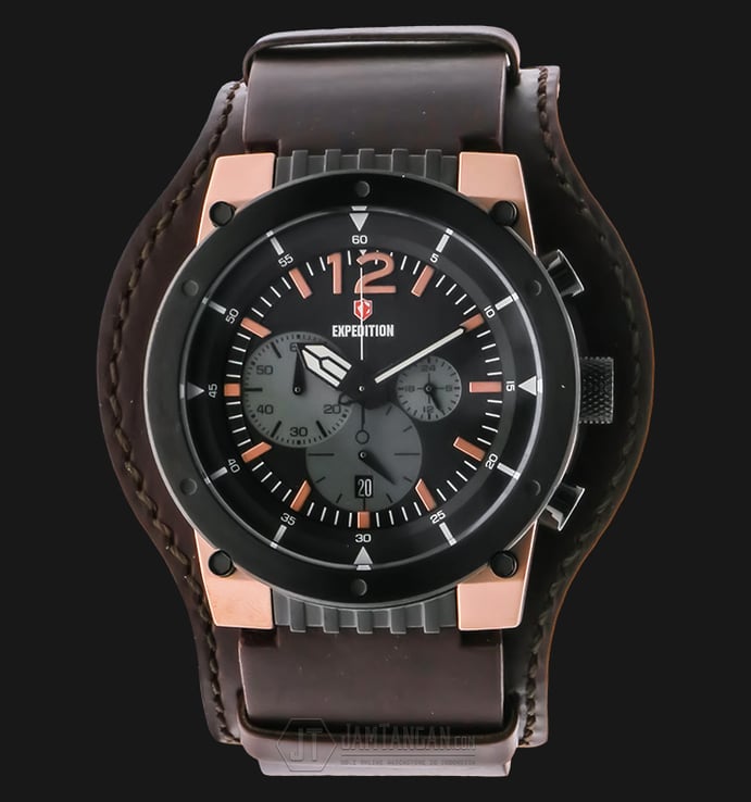 Expedition EXF-6701-MCLBRBA Man Black Dial Brown Leather Strap