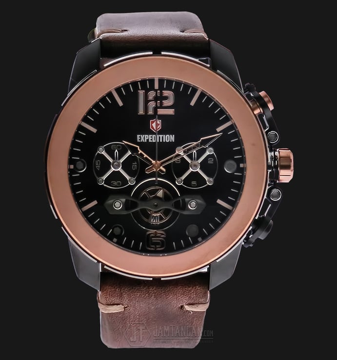 Expedition EXF-6715-MCLBRBO-SET Man Black Dial Brown Leather Strap