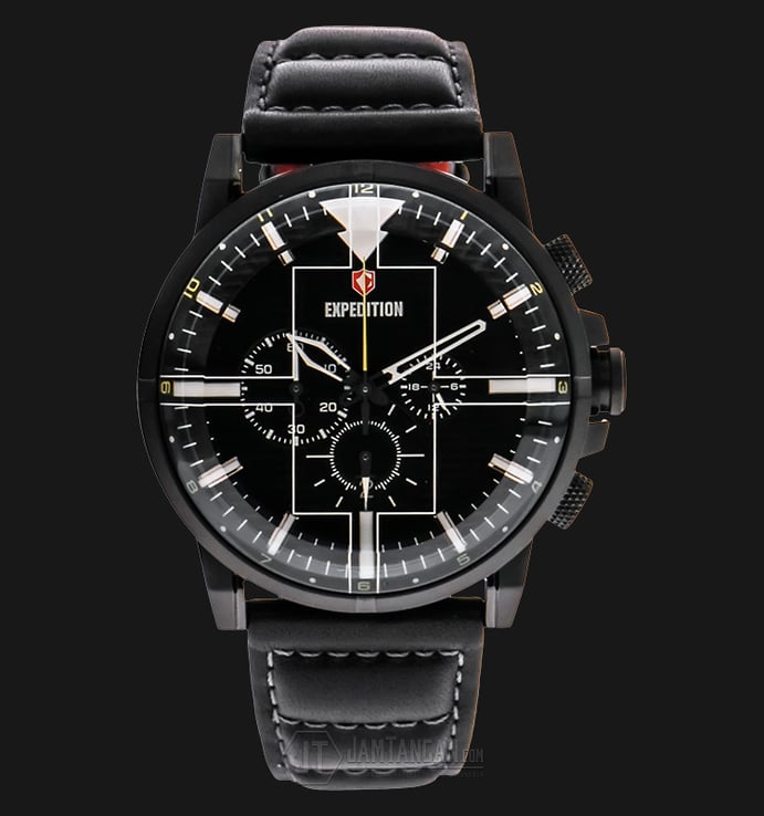Expedition EXF-6717-MCLIPBA Chronograph Man Black Dial Black Leather Strap