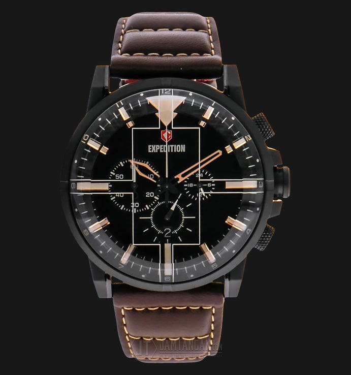 Expedition EXF-6717-MCLIPBABO Chronograph Man Black Dial Brown Leather Strap