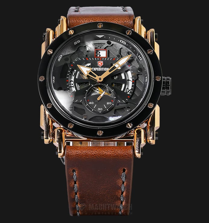 Expedition EXF-6724-MSLRGBA Man Skeleton Dial Stainless Steel Case Leather Strap