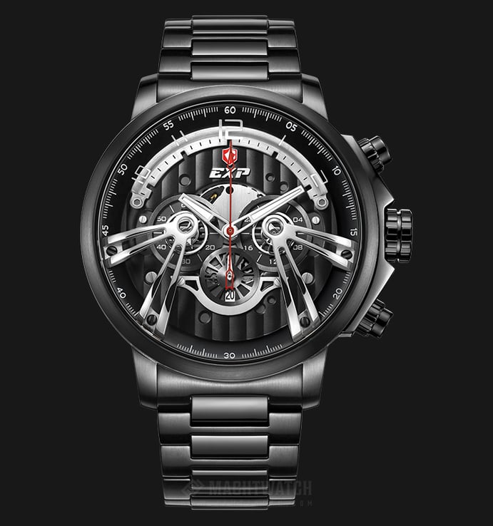 Expedition E 6734 MC BEPBA Man Sport Chronograph Black Dial Black Stainless Steel