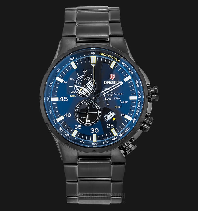 Expedition E 6747 MC BIPBU Chronograph Men Blue Dial Black Stainless Steel Strap