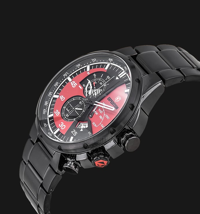 Expedition E 6747 MC BIPRE Chronograph Men Red Dial Black Stainless Steel Strap