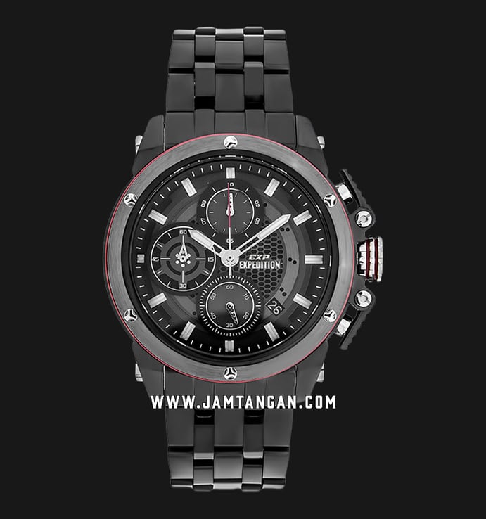 Expedition Chronograph E 6748 MC BEPBARE Man Black Dial Black Stainless Steel Strap