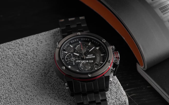 Expedition Chronograph E 6748 MC BEPBARE Man Black Dial Black Stainless Steel Strap
