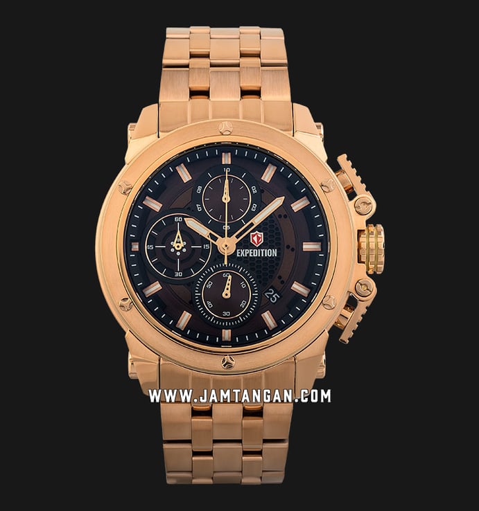 Expedition Chronograph E 6748 MC BRGBO Men Brown Dial Rose Gold Stainless Steel Strap