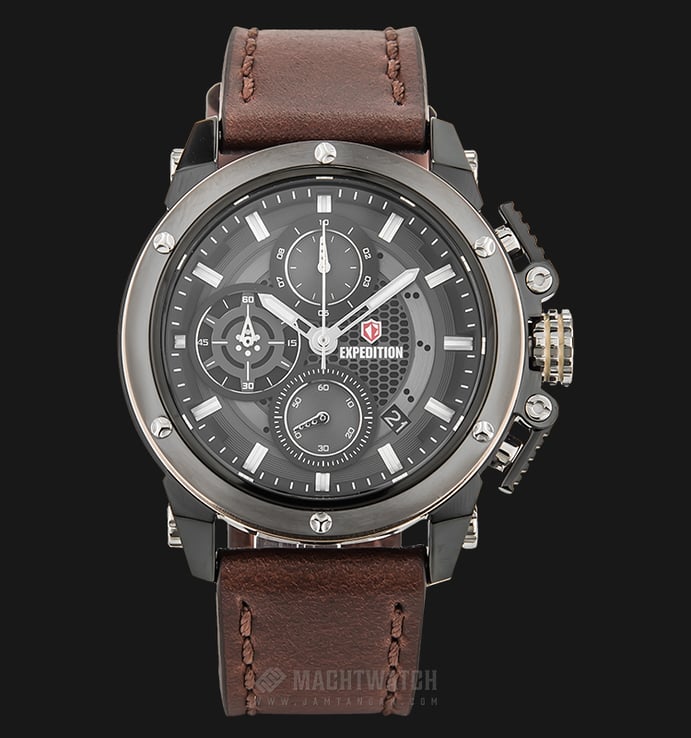 Expedition Chronograph E 6748 MC LEPBAYL Men Grey Dial Brown Leather Strap