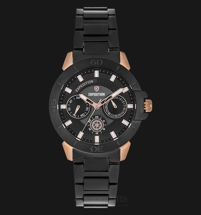 Expedition E 6758 BF BBRBA Ladies Black Dial Black Stainless Steel Strap