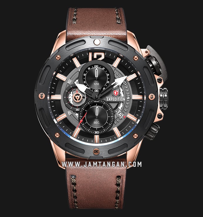 Expedition E 6760 MC LBRBABA Chronograph Men Black Dial Brown Leather Strap