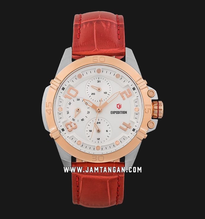 Expedition E 6763 BF LTRSLRE Ladies Silver Dial Red Leather Strap