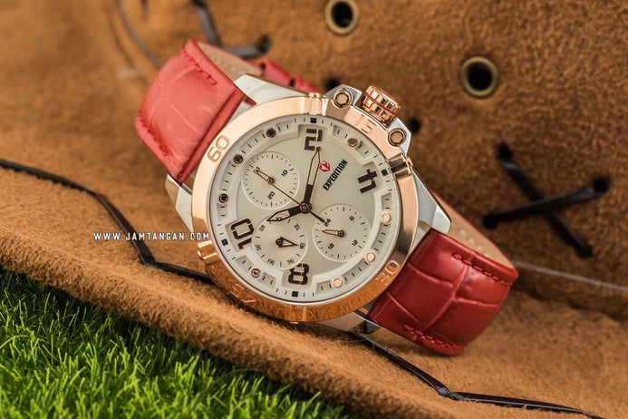 Expedition E 6763 BF LTRSLRE Ladies Silver Dial Red Leather Strap
