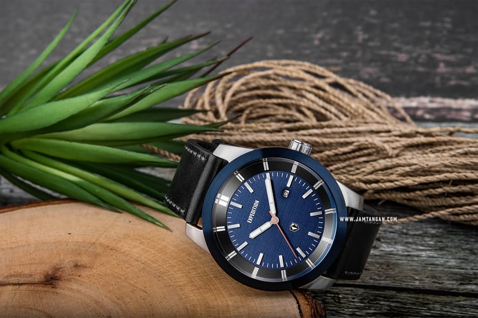 Expedition E 6773 MD LTUBU Man Blue Dial Black Leather Strap