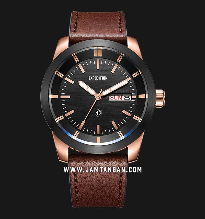 Expedition E 6773 ME LBRBA Men Black Dial Brown Leather Strap