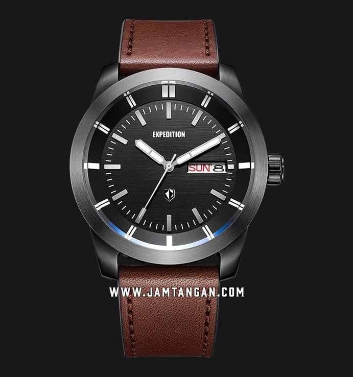 Expedition E 6773 ME LEPBA Men Black Dial Brown Leather Strap