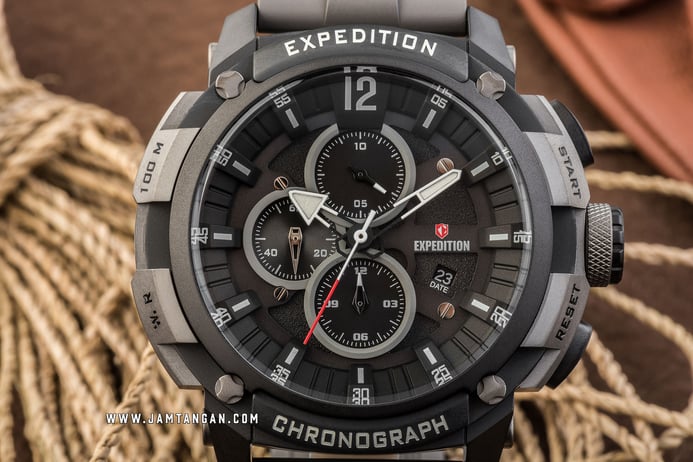 Expedition Chronograph E 6781 MC REPBA Men Black Dial Grey Rubber Strap