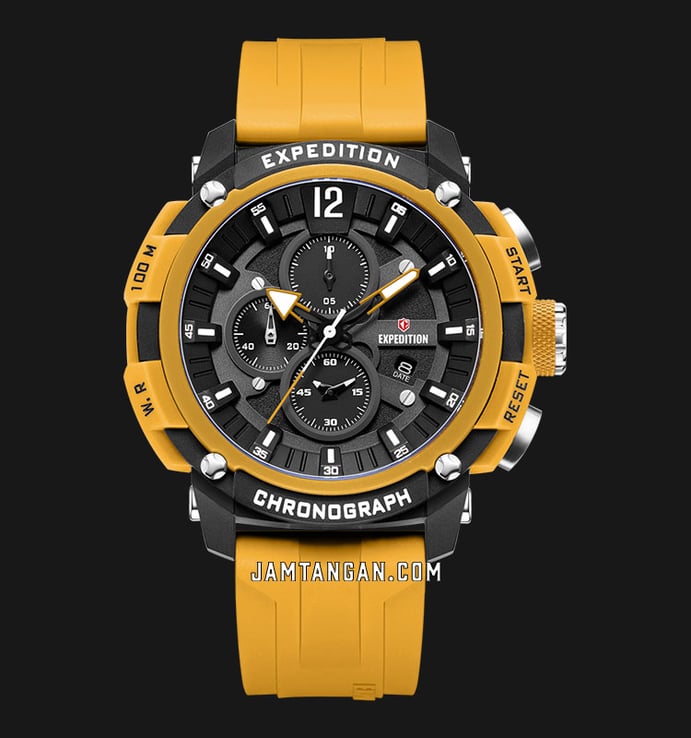 Expedition Chronograph E 6781 PMC RTBBAYL Men Black Dial Yellow Rubber Strap