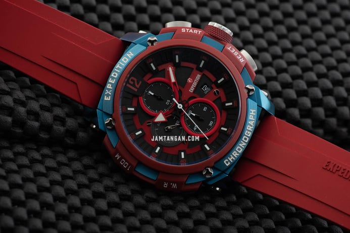 Expedition Chronograph E 6781 PMC RTURE Men Black Dial Red Rubber Strap
