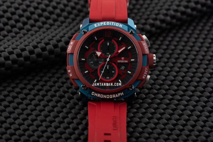 Expedition Chronograph E 6781 PMC RTURE Men Black Dial Red Rubber Strap