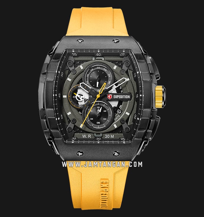 Expedition E 6782 MC REPBAYL Chronograph Black Dial Yellow Rubber Strap