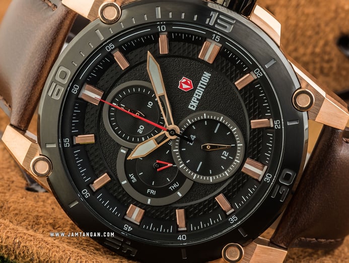 Expedition E 6783 MF LBRBA Men Black Dial Brown Leather Strap