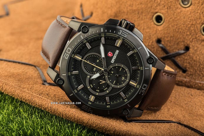 Expedition E 6783 MF LIPBAIV Men Black Dial Brown Leather Strap