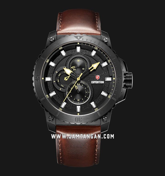 Expedition E 6785 MF LIPBAIV Men Black Dial Brown Leather Strap
