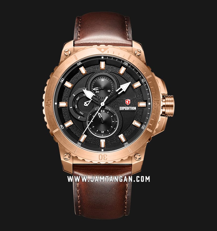 Expedition E 6785 MF LRGBA Men Black Dial Brown Leather Strap