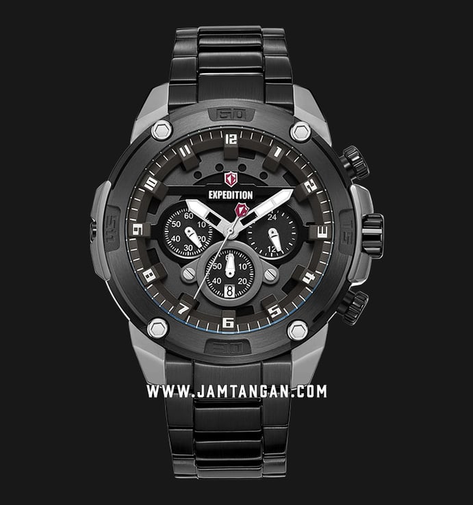 Expedition E 6787 MC BEPBA Chronograph Men Black Dial Black Stainless Steel Strap