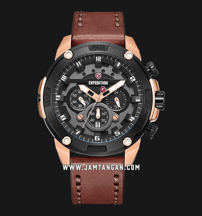 Expedition E 6787 MCLBRBA Chronograph Men Black Dial Brown Leather Strap