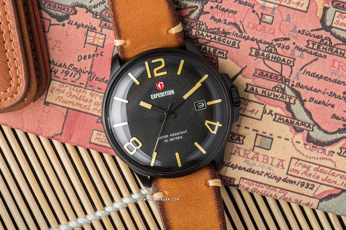 Expedition E 6789 MD LIPBAIV Men Black Dial Brown Leather Strap