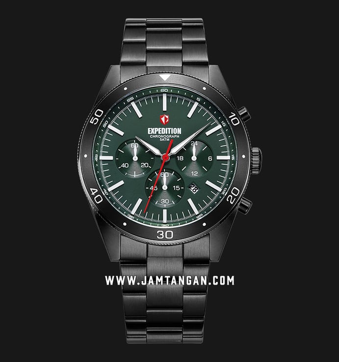 Expedition EX 6791 MC BIPGN Chronograph Men Green Dial Gunmetal Stainless Steel Strap