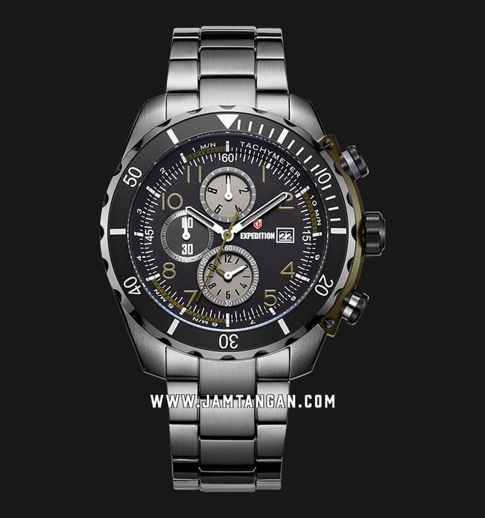 Expedition E 6795 MC BIGBAGN Chronograph Men Black Dial Grey Stainless Steel Strap