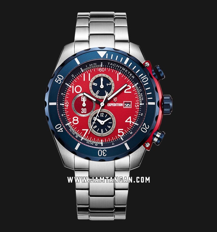 Expedition E 6795 MC BTURE Chronograph Men Red Dial Stainless Steel Strap