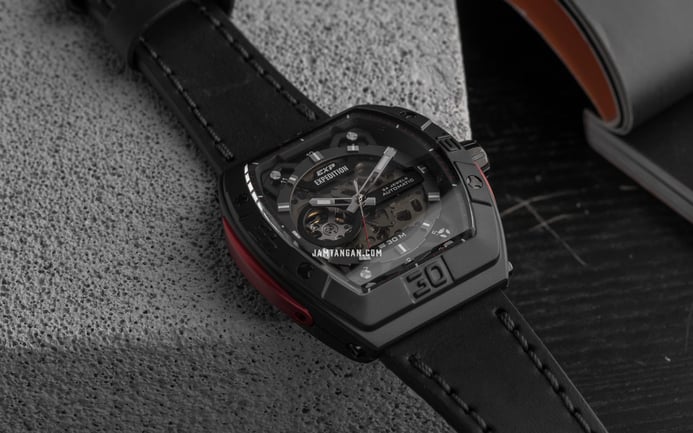 Expedition Automatic E 6800 MA LIPBARE Black Skeleton Dial Black Leather Strap