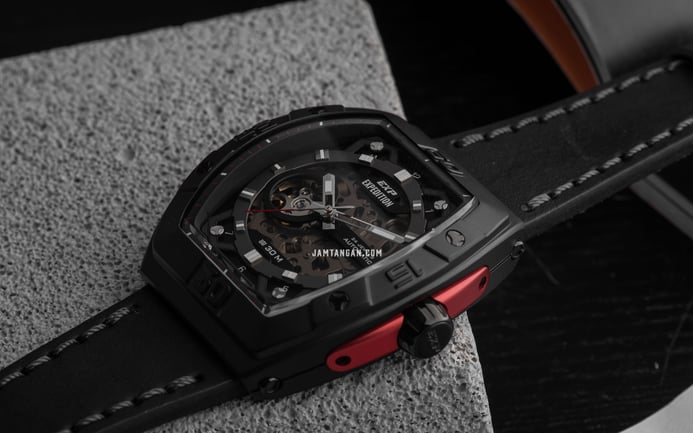Expedition Automatic E 6800 MA LIPBARE Black Skeleton Dial Black Leather Strap
