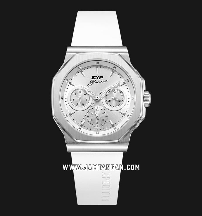 Expedition Ladies E 6816 BF RSSSL Glamour Silver Dial White Rubber Strap