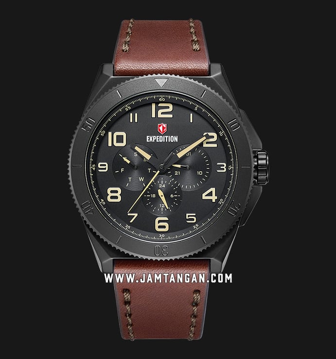 Expedition Modern Classic E 6823 MF LIPBAIV Men Black Dial Brown Leather Strap