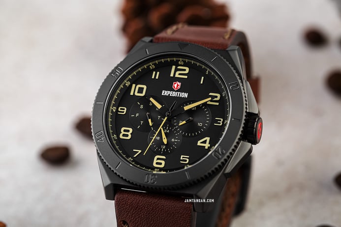 Expedition Modern Classic E 6823 MF LIPBAIV Men Black Dial Brown Leather Strap