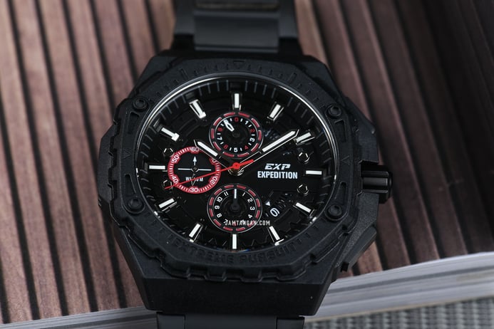 Expedition Chronograph E 6824 MC BIPBARE Men Black Dial Black Stainless Steel Strap + Extra Strap