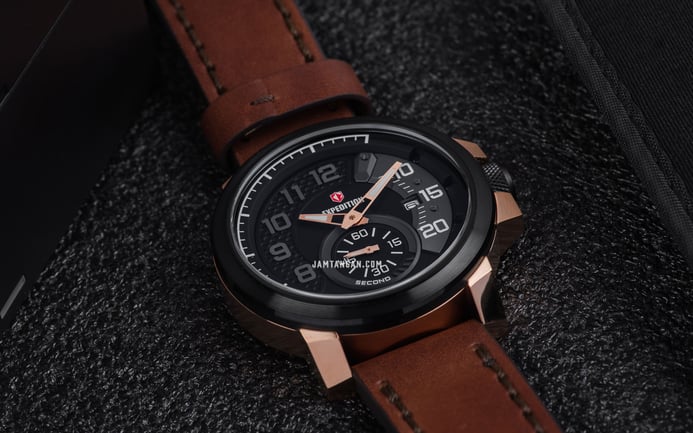 Expedition Sport E 6825 MS LBRBA Men Black Dial Brown Leather Strap